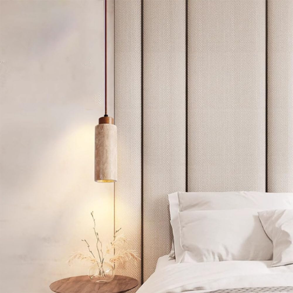 THKSGIV Rectangular/Cylinder Stone Pendant Lights, Hanging Lamps with Natural Yellow Travertine Lampshade, Bedside Chandelier,Pendant Lights