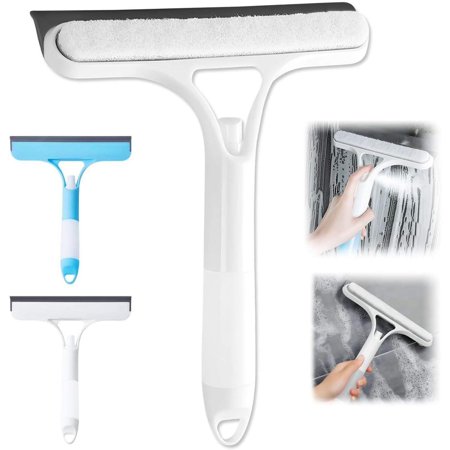 Shower Squeegee for Glass Doors, 3 in 1 Squeegee for Shower Glass with Spray, Scrubber and Shower Squeegee for Glass Doors, Mirrors, Car and Home,
