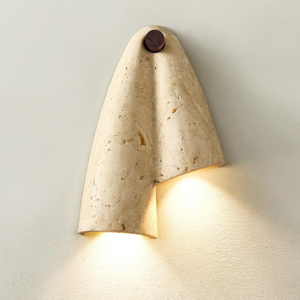 GUOGUOSM 10.6in Natural Yellow Travertine Wall Sconce, Nordic Industrial Style 2-Ligh Wall Lamp, G9 Screw Hard Wire Connection Wall Light, Living Room Bedside Corridor Decorative Lighting Fixtures