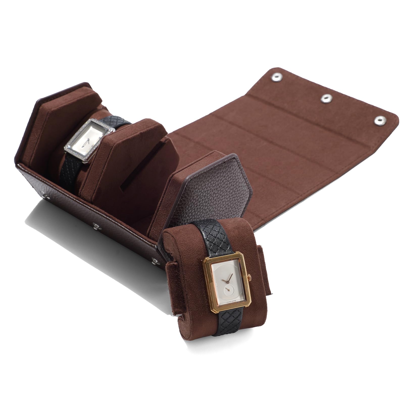 HVMBEUGOS Luxury Watch Box PU Leather Watch Storage Box Hexagonal 2 Slots Watch Roll Travel Case Storage Case for Gift Box Christmas Anniversary Birthday(Brown)