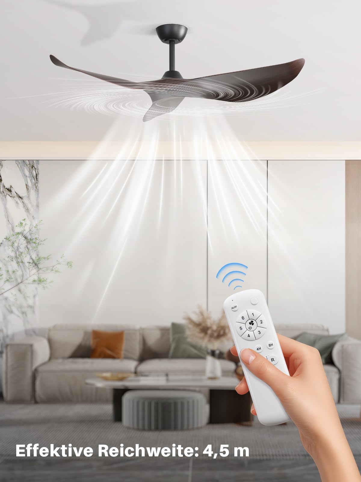Sofucor Deckenventilator mit Fernbedienung,132cm Leise Deckenventilator ohne Licht, DC Motor, Timer, 3 Flügeln, 6 Geschwindigkeiten, Sommer Winterbetrieb für Schlafzimmer Wohnzimmer