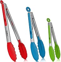 Vista 14 de Pinzas de cocina Walfos - 17,78 cm, 22,86 cm y 30,48 cm. Pinzas para alimentos resistentes al calor, acero inoxidable engrosado y puntas de silicona