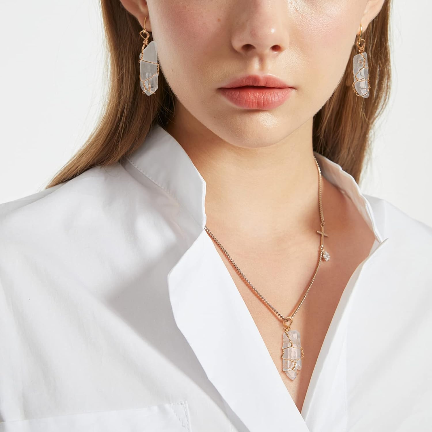 FINGERINSPIRE 20 Pcs Natural Quartz Crystal Pendant Gold Plated Wire Wrapped Quartz Clear Crystal Gemstone Pendant without Chain Irregularly Stones Pendant for Necklaces Earrings Jewelry Making - Image 6