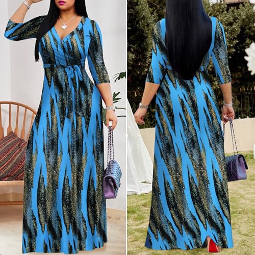Image of FANDEE Plus Size Maxi Dress for Women Casual Summer Sundress V-Neck 3 /4 Sleeve