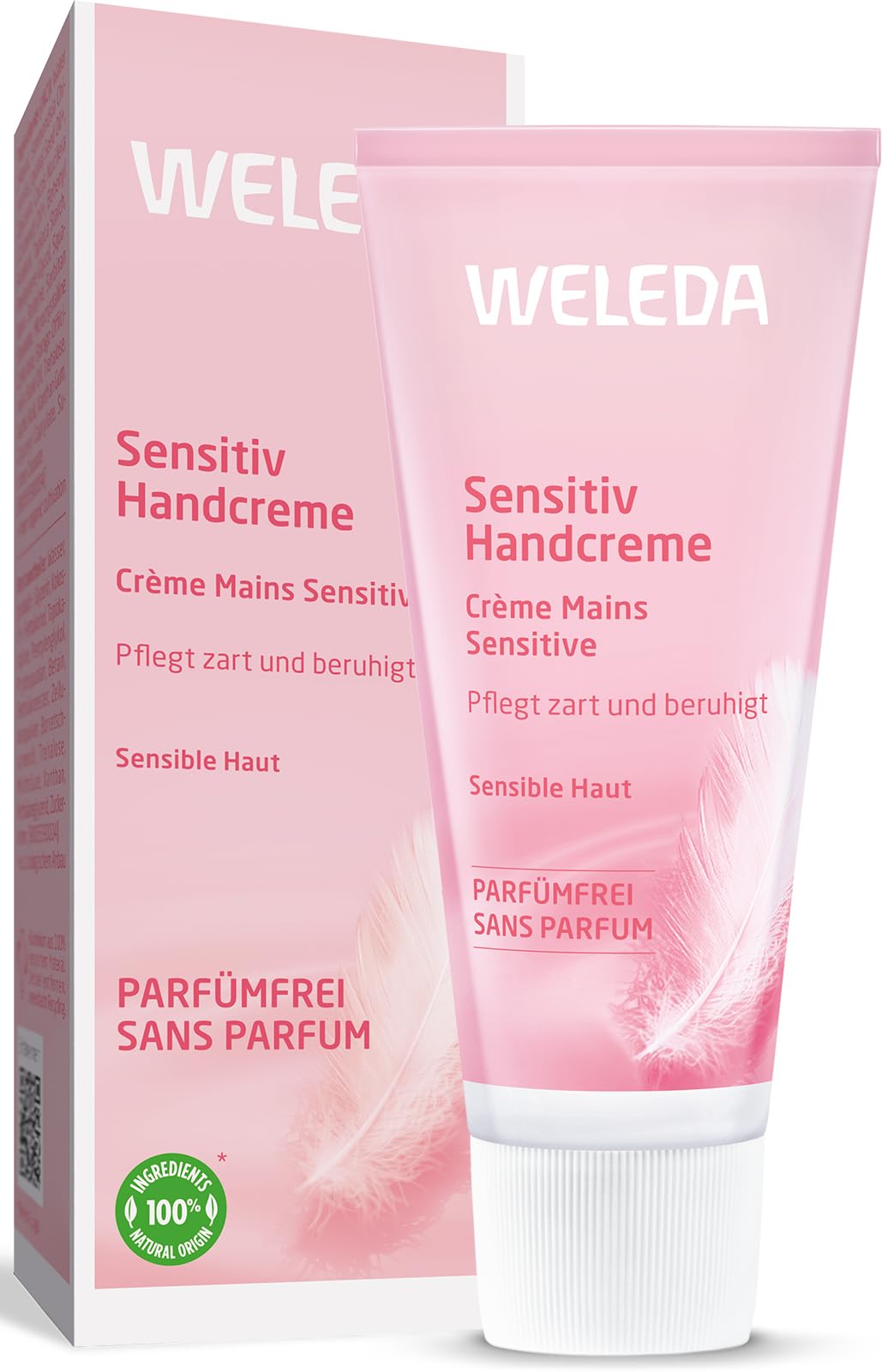 WELEDA Bio Handcreme Sensitiv - parfümfreie Naturkosmetik Handpflege Creme für sensible, empfindliche Haut, Nachhaltige, vegane Feuchtigkeitscreme mit Jojobaöl & Kokosöl für Frauen & Männer (1x50ml)