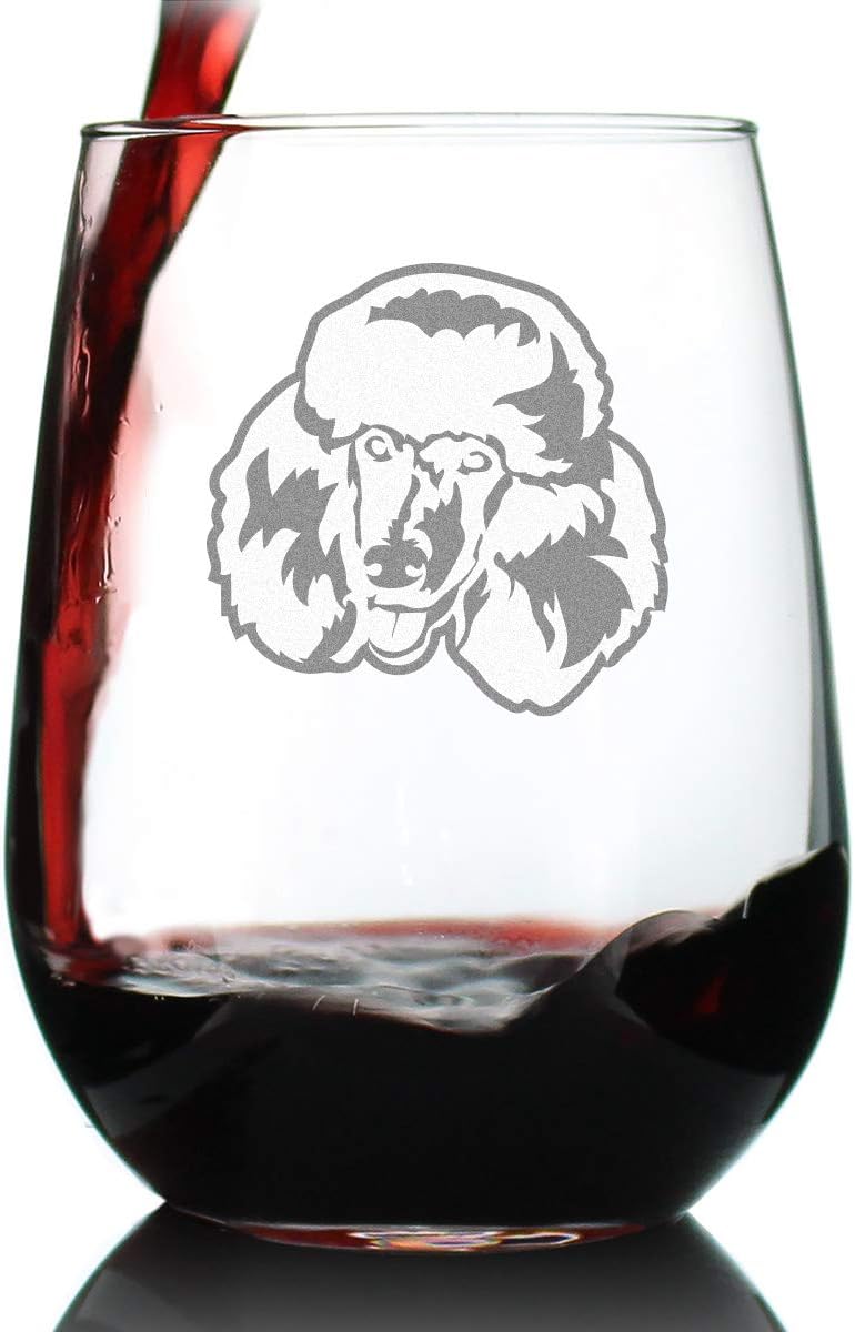 Custom Happy Poodle - Stemless Wine Glass - Cute Poodle Themed Dog Gifts and Party Decor for Women and Men - Large Glasses - Customized Glasses