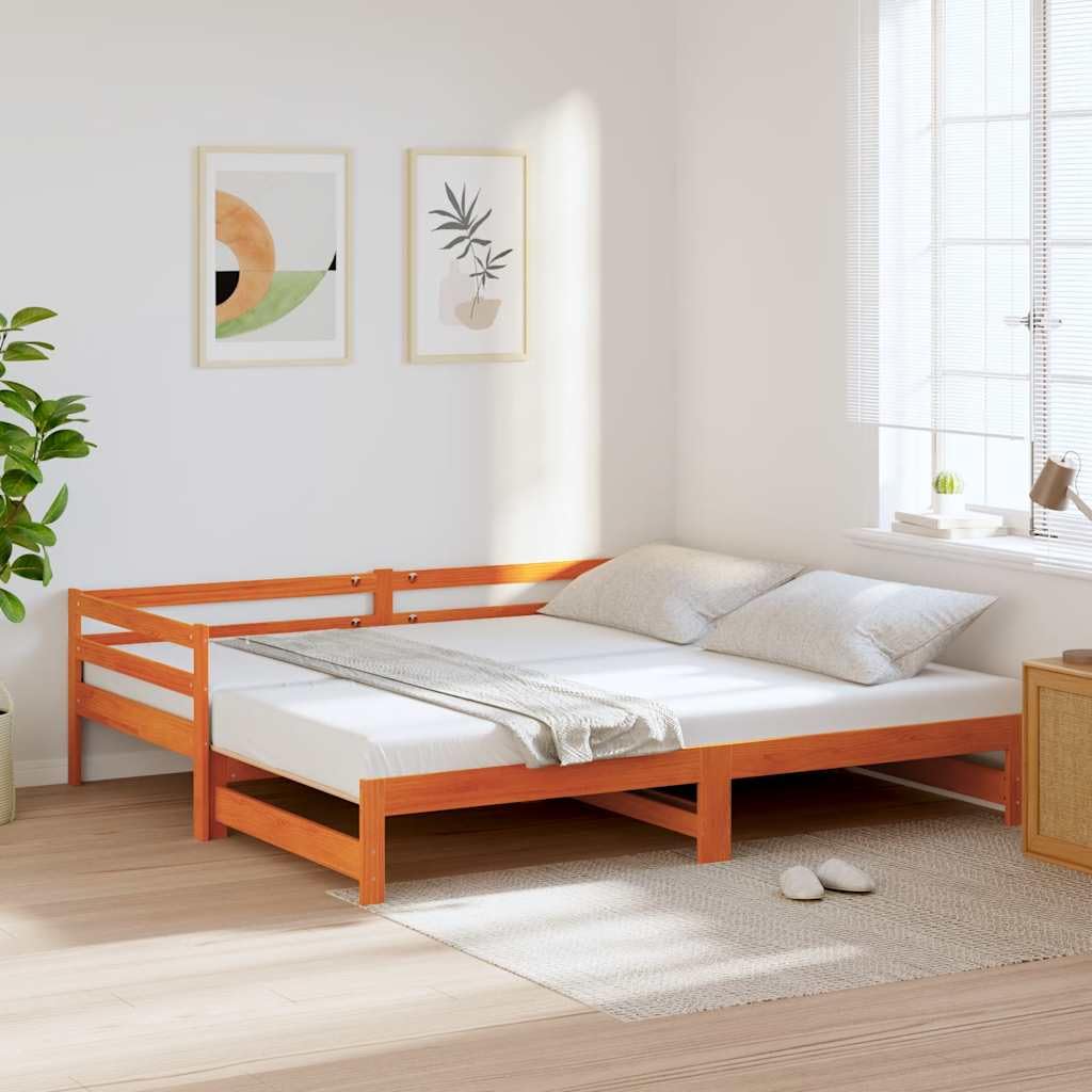 vidaXL Sofá Cama Nido de Madera Maciza de Pino Marrón Cera 90x200 cm - Diván Con Nido Para Invitados