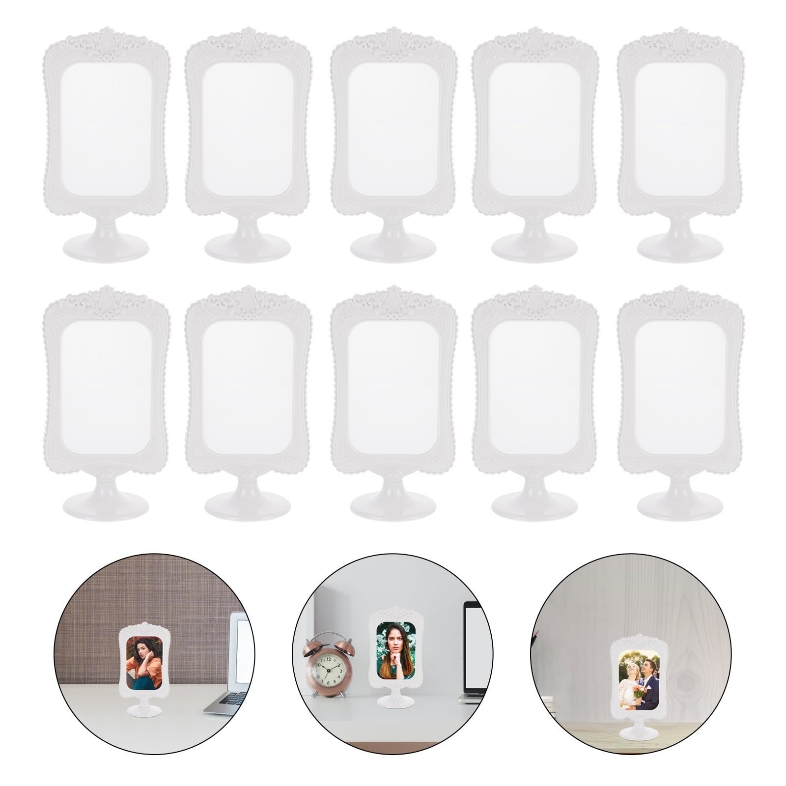SHINEOFI 10 Piezas Marco de Fotos Marco de Fotografía Creativo 6 Pulgadas Plástico Blanco de Doble Cara Pedestal para Exhibición de Fotografías y Tarjeta de Mesa, Decoración de Sala