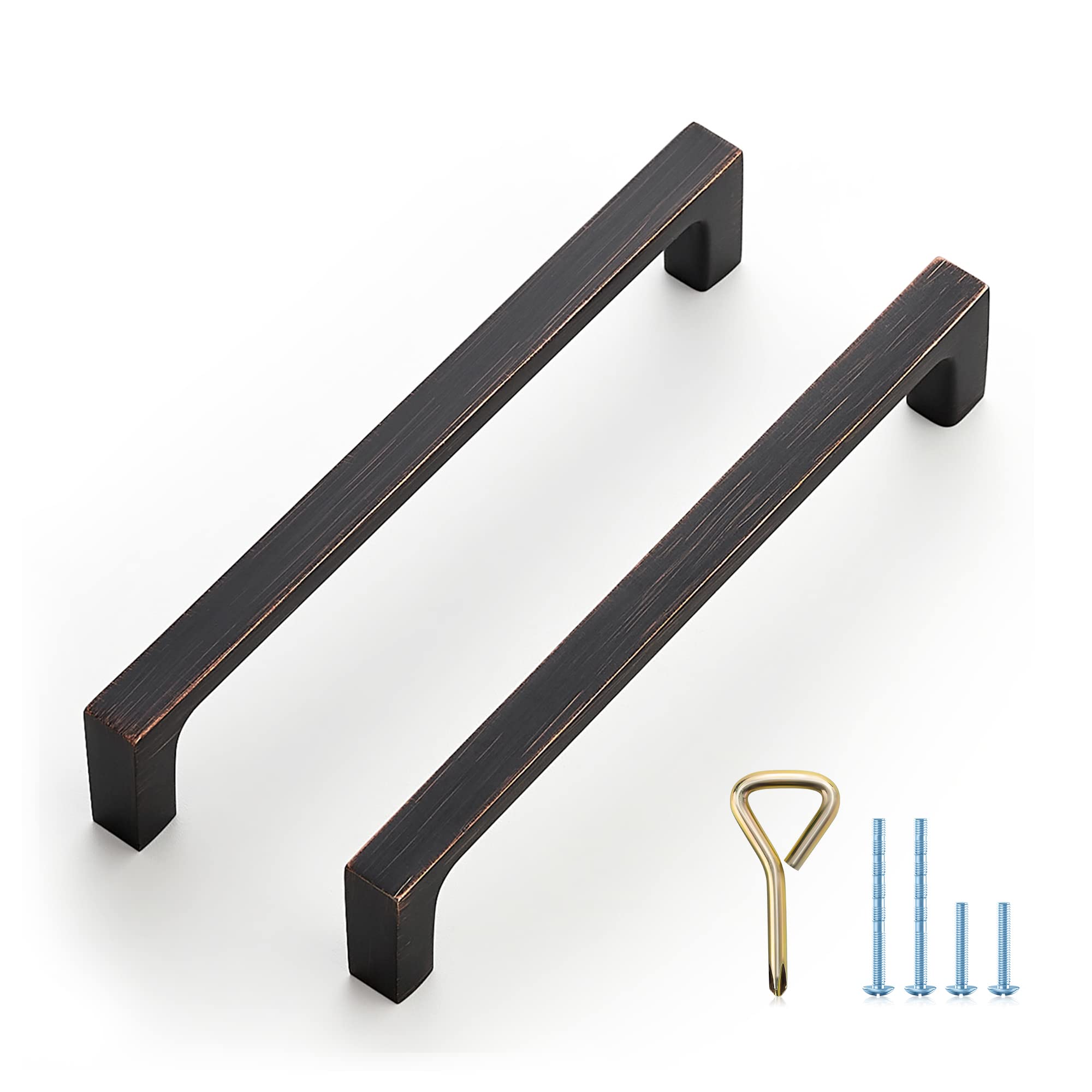 Ravinte 10 Pack Square Kitchen Cabinet Pulls Kitchen Cabinet Handles Oil-Rubbed Bronze Cabinet Hardware Kitchen Drawer Pulls 5 inch Hole Centers Dresser Pulls Solid Drawer Handles for Dresser Drawer