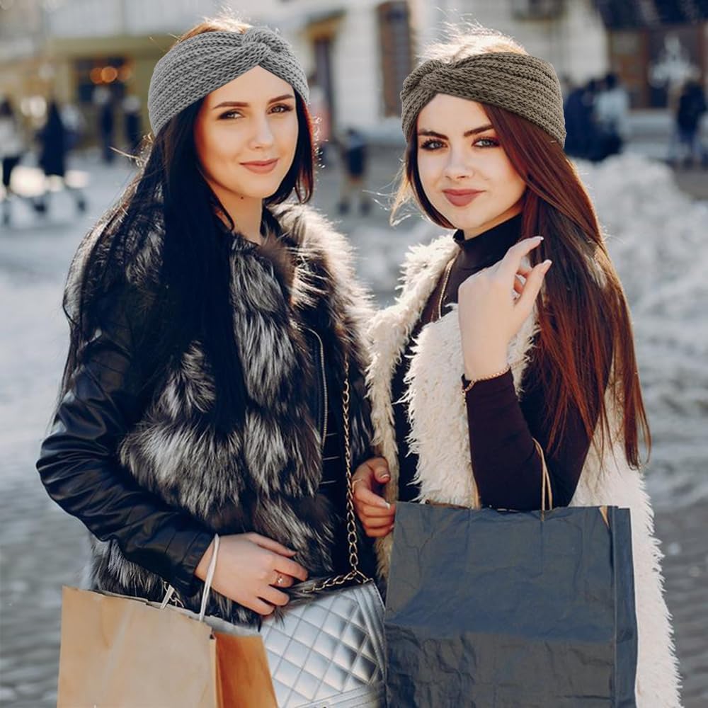 TODDER 5 Pieces Knit Winter Headbands for Women, Thick Soft Ear Warmer Headbands for Women Cold Weather(Beige Khaki Pink Gray Black) - Image 6