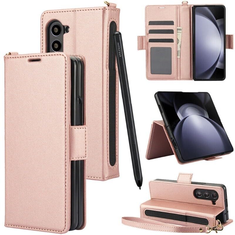 Étui en cuir premium Galaxy Z Fold 6 rose gold chic avec rabat aimanté