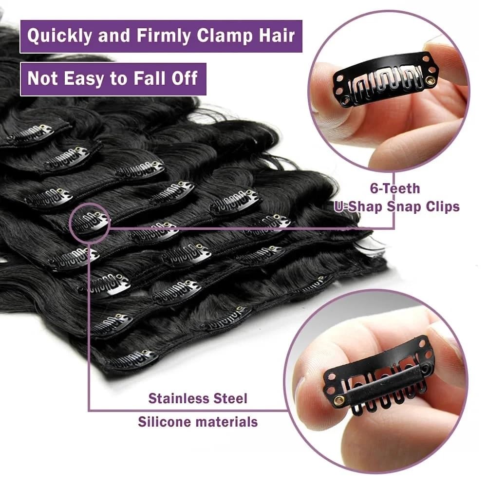 peruka Przedłużki do włosów Clip-In Body Wave 8 szt. z ludzkich Natural Black Do przerzedzających się włosów(20inches,120g-1 pack)