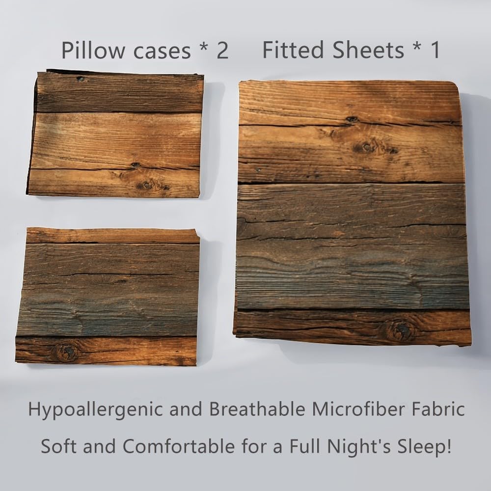 Sábana Bajera Ajustable 160x200x30 cm para Colchón Grano de Madera Retro Microfibra Suave y Transpirable, Funda de Colchón MarróN Elástico en el Borde, Bolsillo Profundo 30 cm