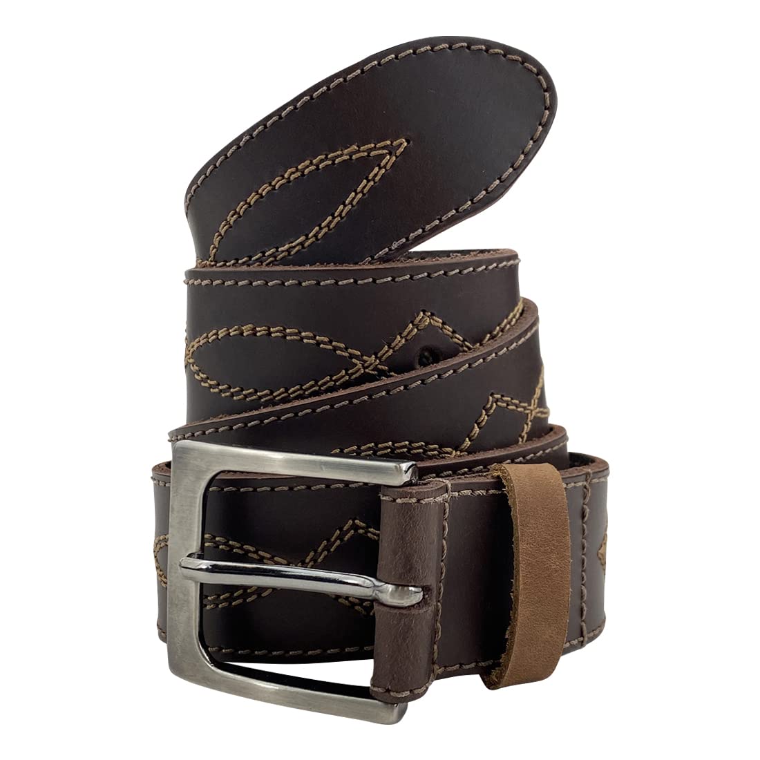 Western Leather WorksWestern Leather Works, Rustic Belt with Cowboy Stitching Handmade from Full Grain Leather Secure Metal Buckle Hardware