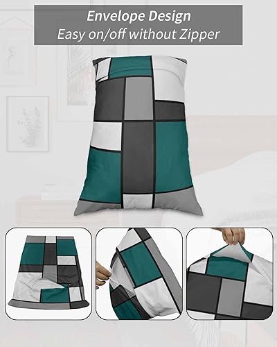 Miniatura 7 de Fundas de almohada de tamaño King color turquesa, fundas de almohada suaves decorativas para sofá de cuerpo largo, con cierre de sobre, abstracto de