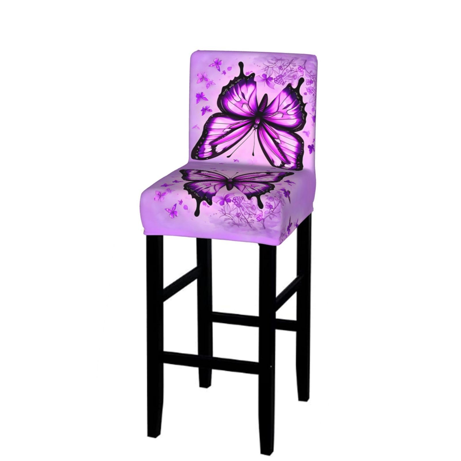 SXZVVBN Purple Butterfly Stretch Bar Stool Covers Dining Seat