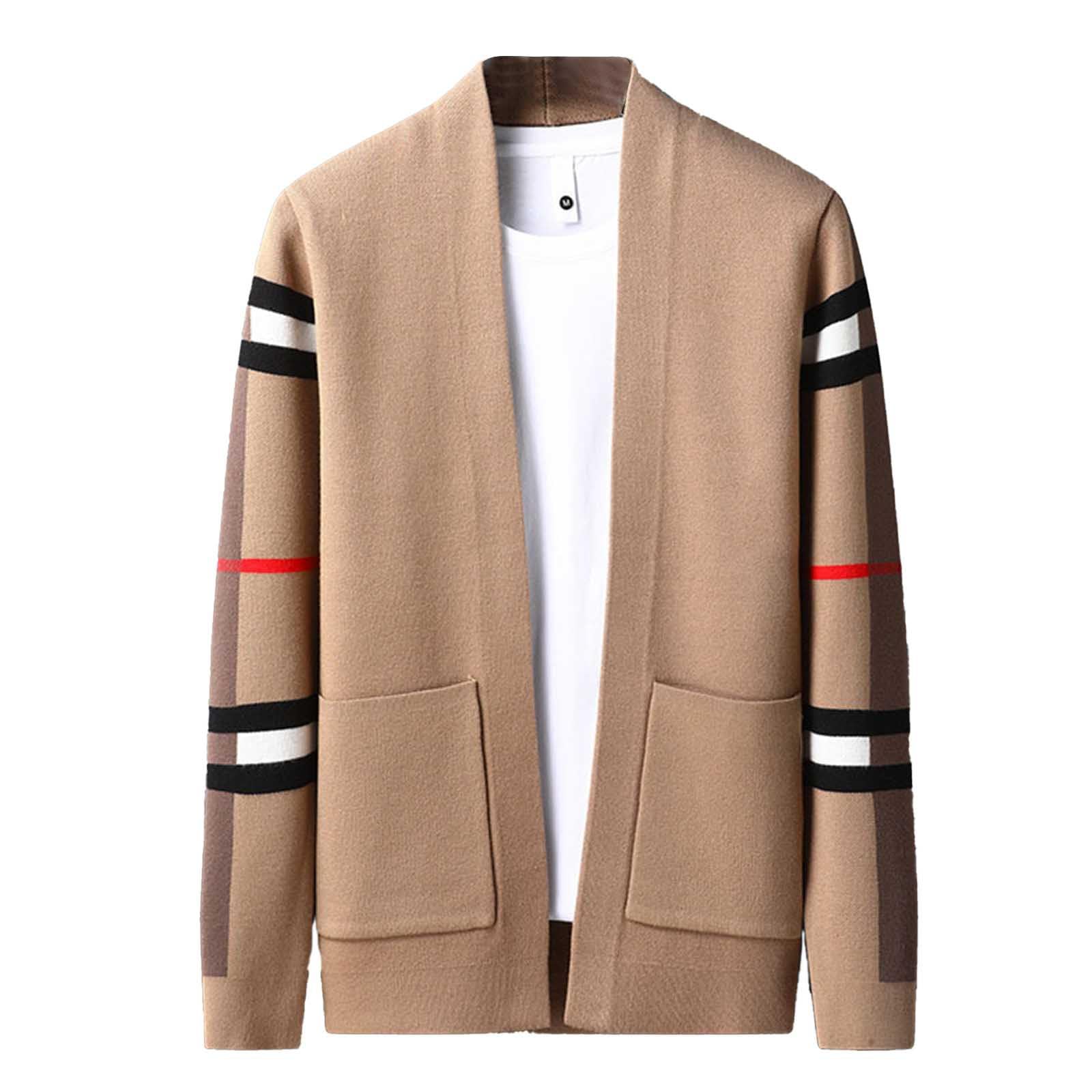 Generisch Cardigan da uomo lavorato a maglia, morbido, monopetto, comodo, classico, scollo a V, maniche lunghe, con tasche, morbido