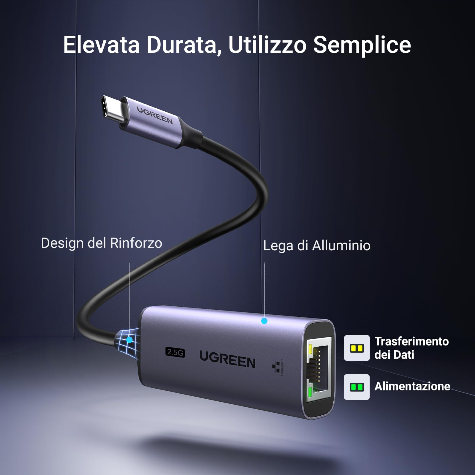 UGREEN Adattatore Ethernet USB C 2.5G RJ45 in Alluminio Type C Lan Compatibile iPhone 17 Pro Max MacBook Pro iPad Pro Galaxy S24 Xiaomi 13