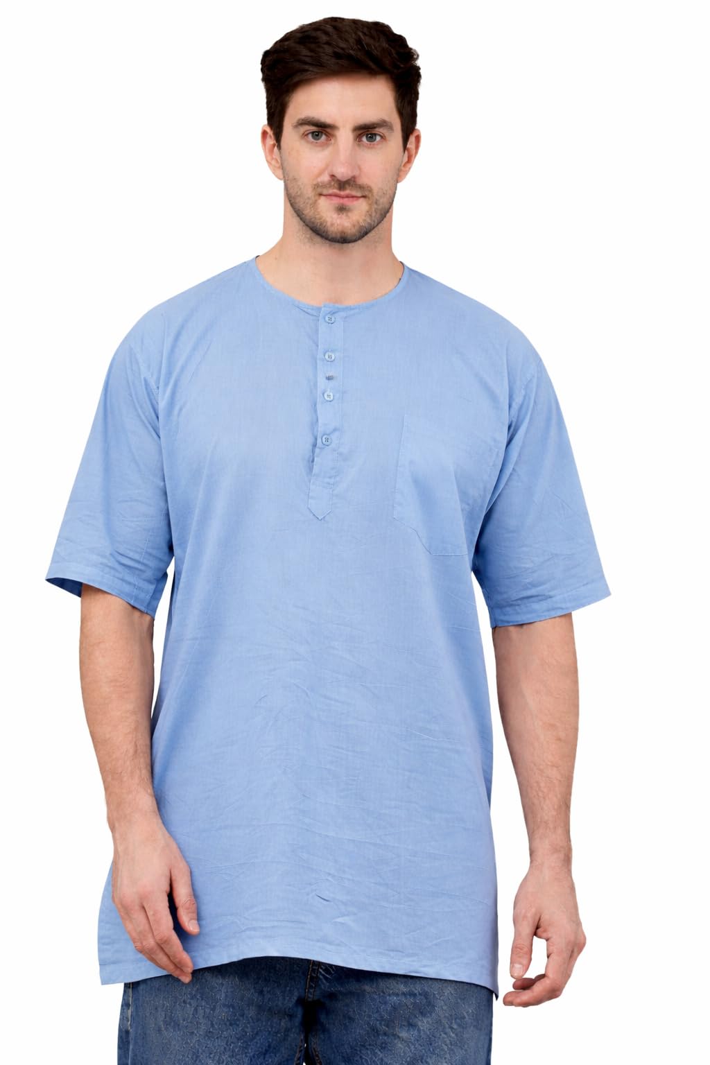 nature thread Men's Ethnic Short Kurta | 100% Cotton | Half Sleeve | Comfortable Daily & Sleep Wear | Light Weight-picture-10