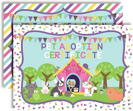 Plush Pet Stuffed Animal Themed Certificates of Adoption...