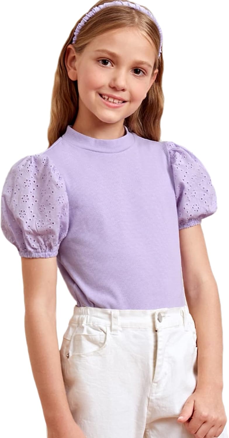Romwe Girl's Ribbed Knit Puff Short Sleeve Round Neck T Shirt Tops: Clothing, Shoes & Jewelry
