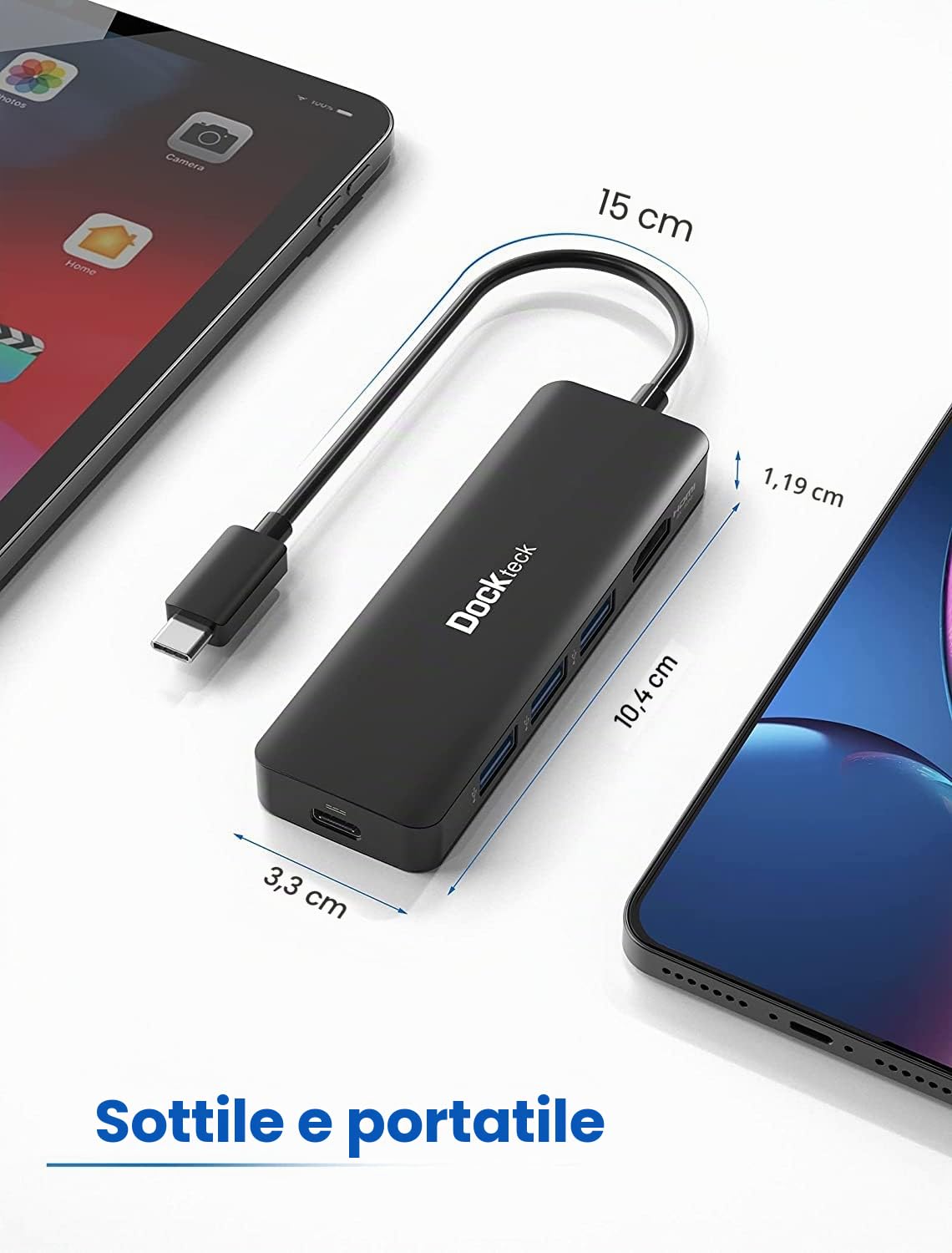 Hub USB C per MacBook Air M2, Dockteck 5 in 1 Dock USB C HDMI Adattatore 4k 60hz, 3 USB-3.0, 100W PD per MacBook Pro/Air M1/M2, iPad Pro, Steam Deck