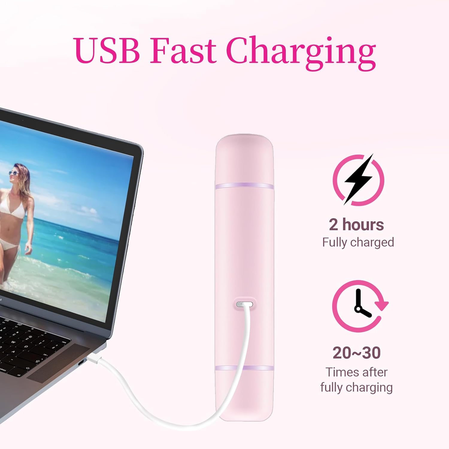 2-in-1 Bikini Trimmer for Women - Painless Electric Razors,Cordless Body Shaver for Trip,Replaceable Lady Facial Razor, IPX7 Waterproof&Easy Cleaning,USB Charge Dock Pink - Image 8