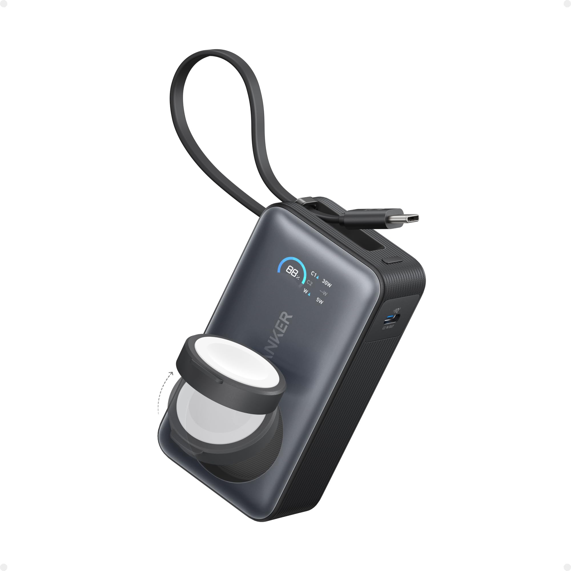 Anker MagGo Powerbank für Apple Watch, 10000mAh 35W Max, mit USB-C Kabel | Offiziell zertifiziert, für iPhone 17/16/15 Serie, Samsung, iPad, AirPods und mehr