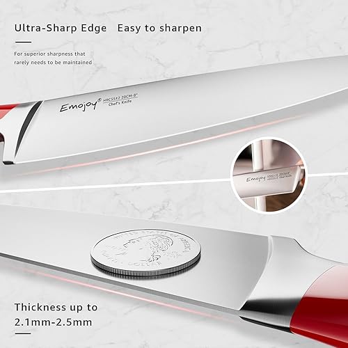 Vista 5 de Emojoy Juego de cuchillos de cocina de 15 piezas con bloque de madera, juego de cuchillos de chef afilados de acero inoxidable alemán, aptos