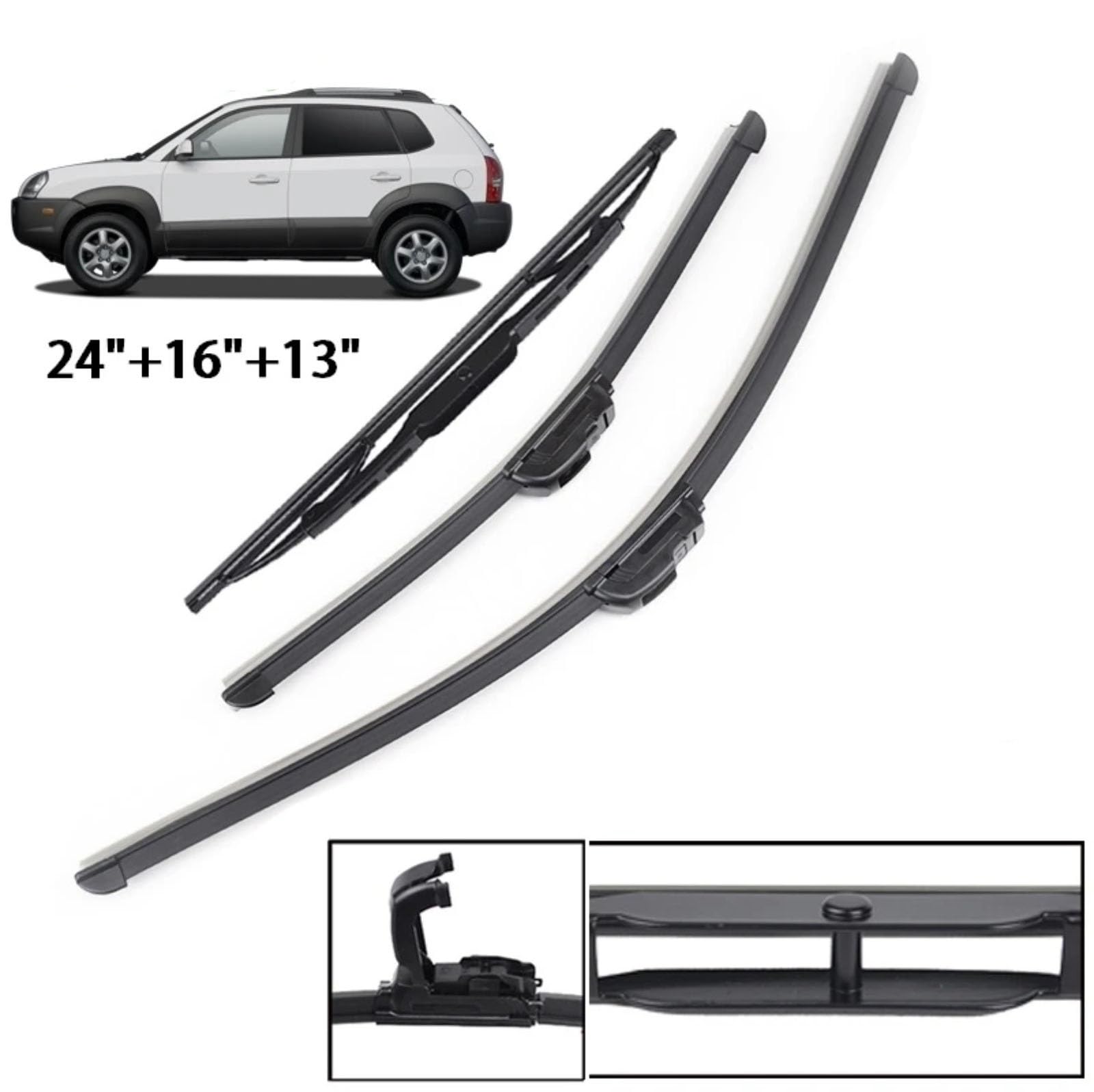 Auto Scheibenwischer Für Kia Für Sportage JE KM MK2 2004-2010 | Scheibenwischer-Set für vorne und hinten Ersatzblätter Upgrade-Kit 3Stück 24Zoll 16Zoll 13Zoll
