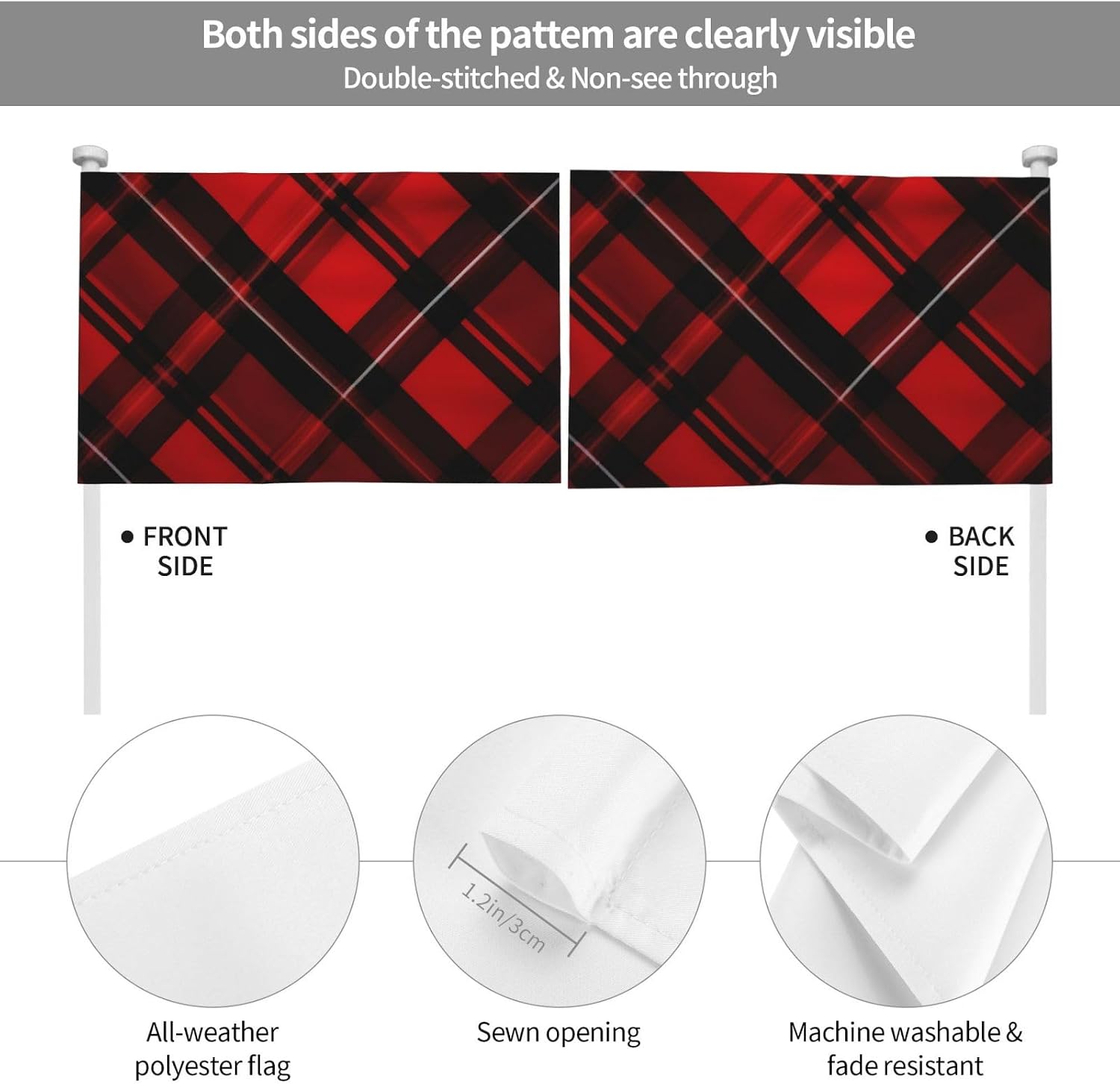 Red And Black Plaid Car Flags 12"X18" Double Sided Fade Resistant Car Window Clip Flag Double Stitched Mini Handheld Flag Banner For Most Vehicle Window image 3