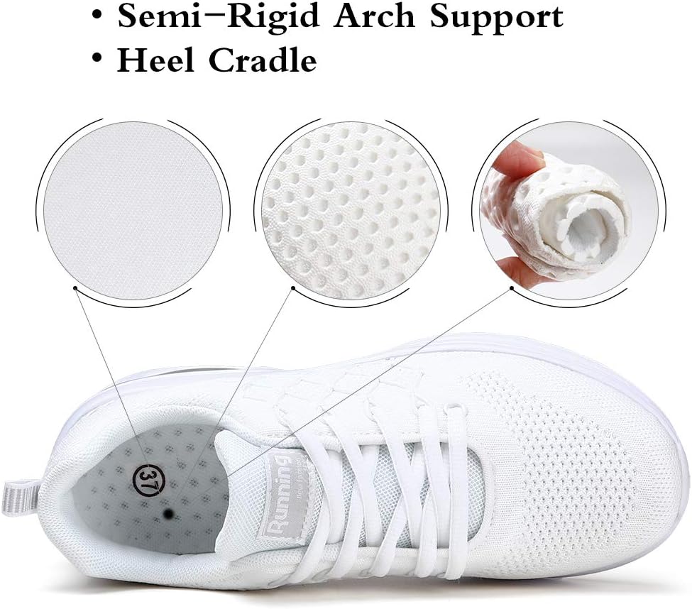 STQ Women's Air Cushion Breathable Knit Walking Running Sneakers White 6