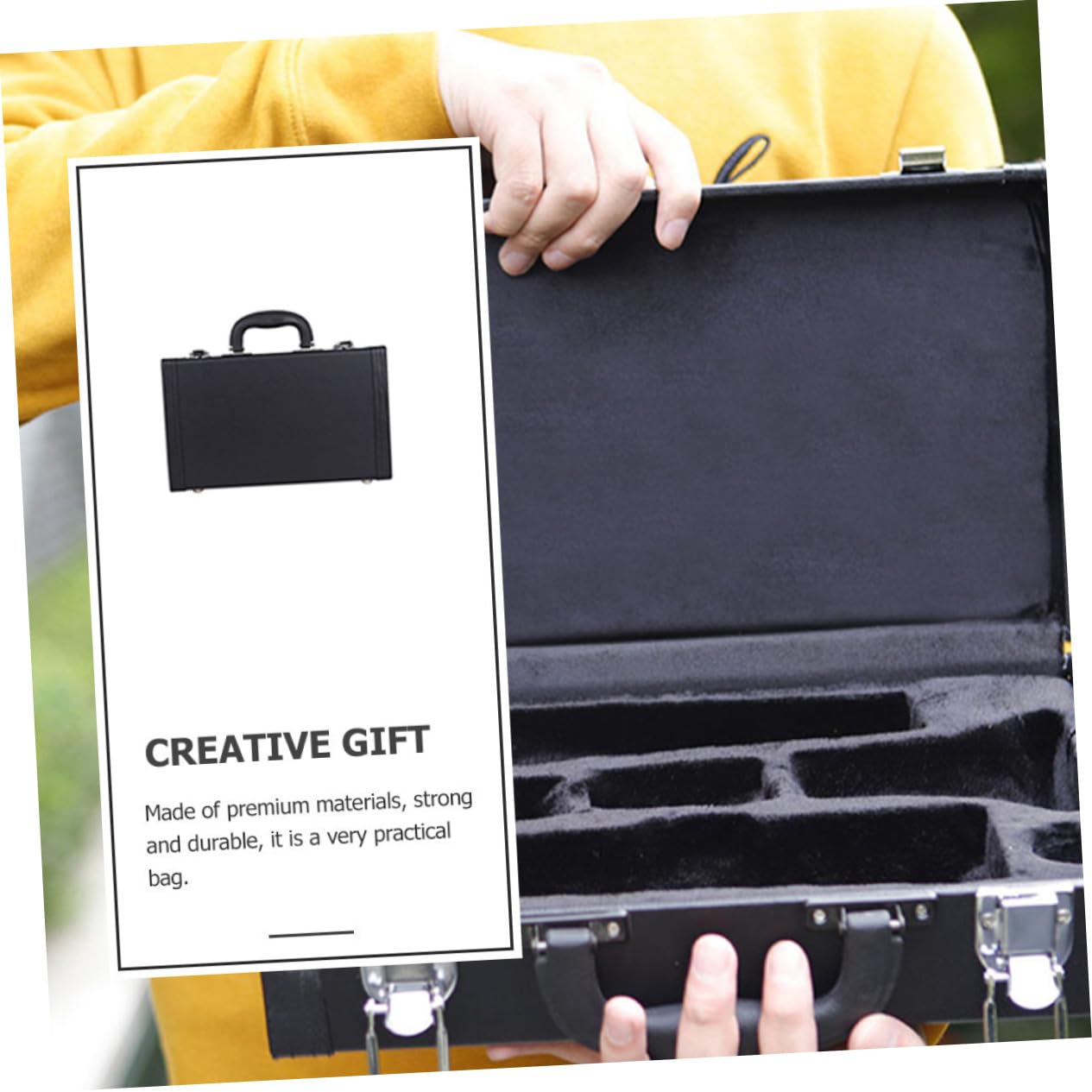Yardwe Hard Black Clarinet Box Padded Carrying Case for Clarinet Simple and Stylish Design Protects From Bumps and Scratches for Travel and Performance