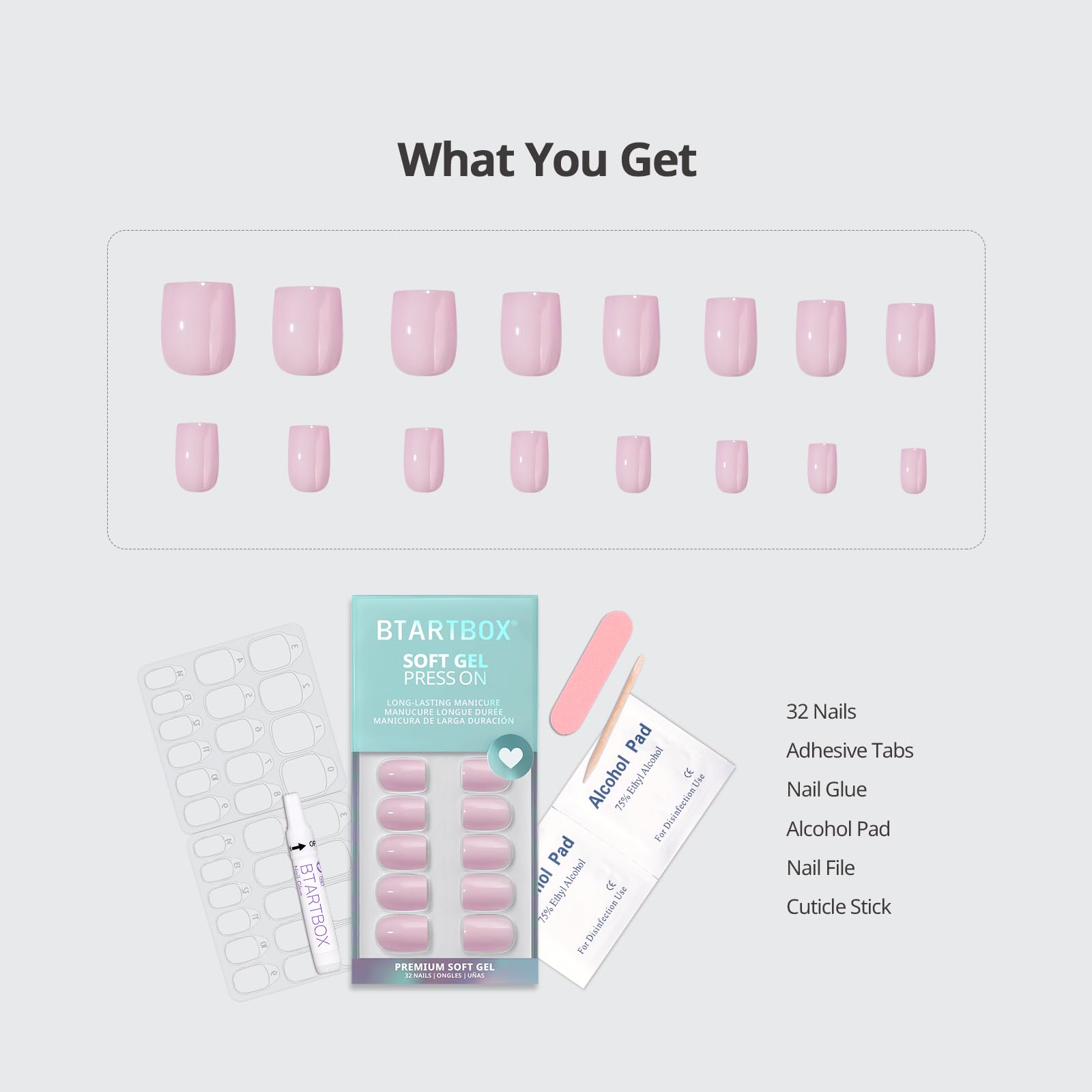 BTArtbox Press On Nails French Tips - 32 Pcs Short Square False Nails With Nail Glue and Adhesive Nail Tabs, No Fade Out Stick On Nails in 16 Sizes, Soft Gel Fake Nail for Women, Classic White — view 98