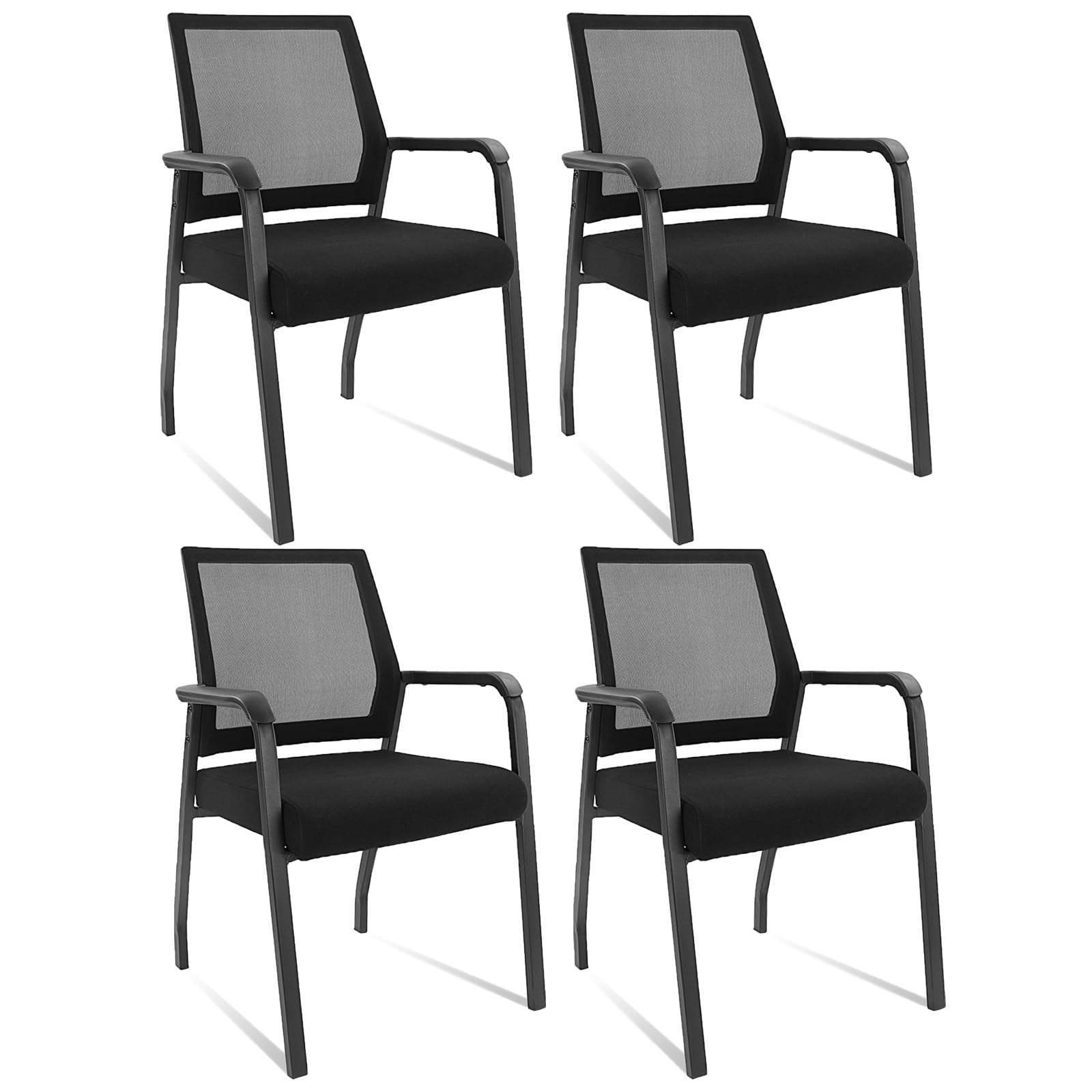 KLASIKA Desk Chair No Wheels, Arm Chair with Ergonomic Lumbar Support and Thickened Seats Cushion, Waiting Room Chairs for Office School Church Guest Reception, 4 Pack Black