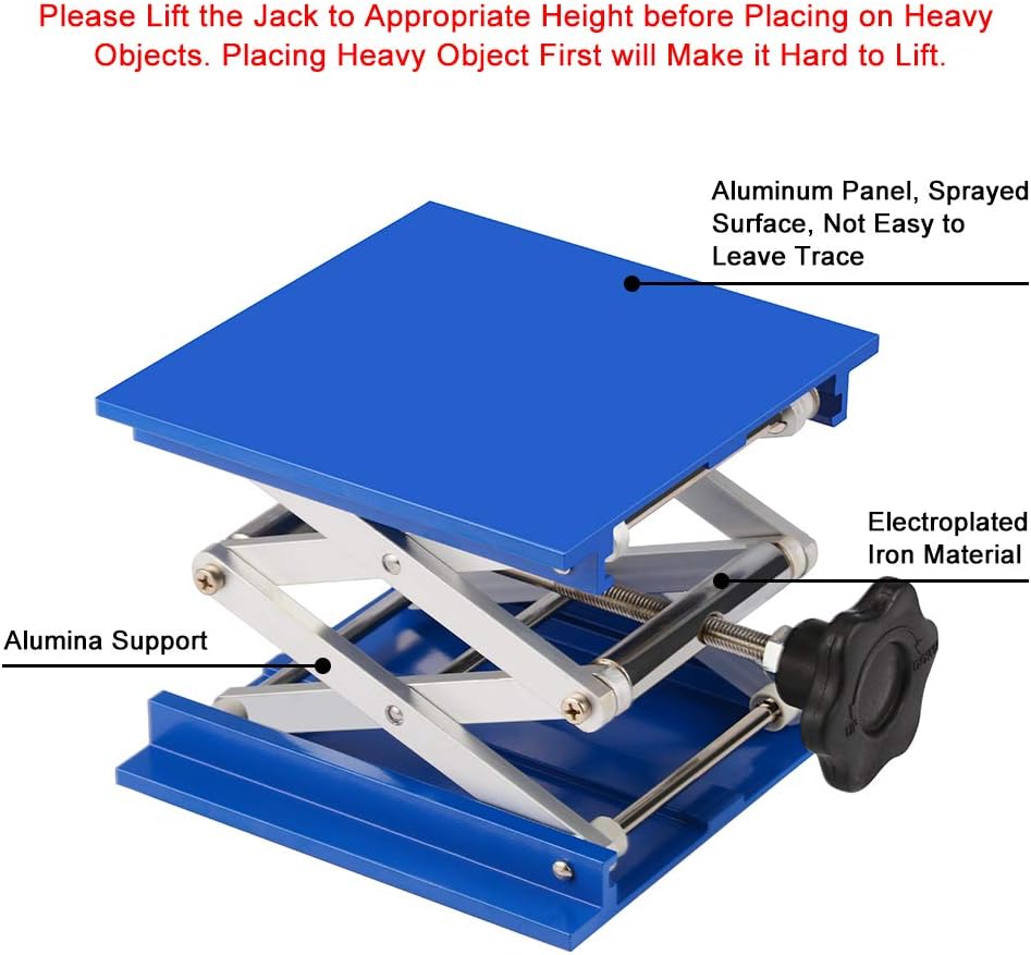 stonylab 6x6 inch Lab Jack, 150x150 mm Aluminum Alloy Top Deck Laboratory Support Jack Platform Lab Lift Stand Table Scissor Jack with 10 KG Support Weight, 63 to 260 mm Vertical Lift Range