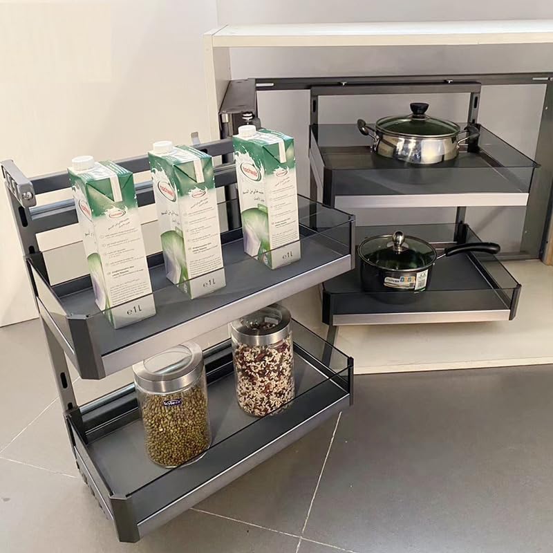 KOLHGNSE Blind Corner Cabinet Pull Out Organizer, Kitchen Corner Cabinet Organizer, 2-Tiers Swing Tray Kitchen Corner Shelf Left Or Right Handed Open Storage Shelves,Blind Corner Soft Close