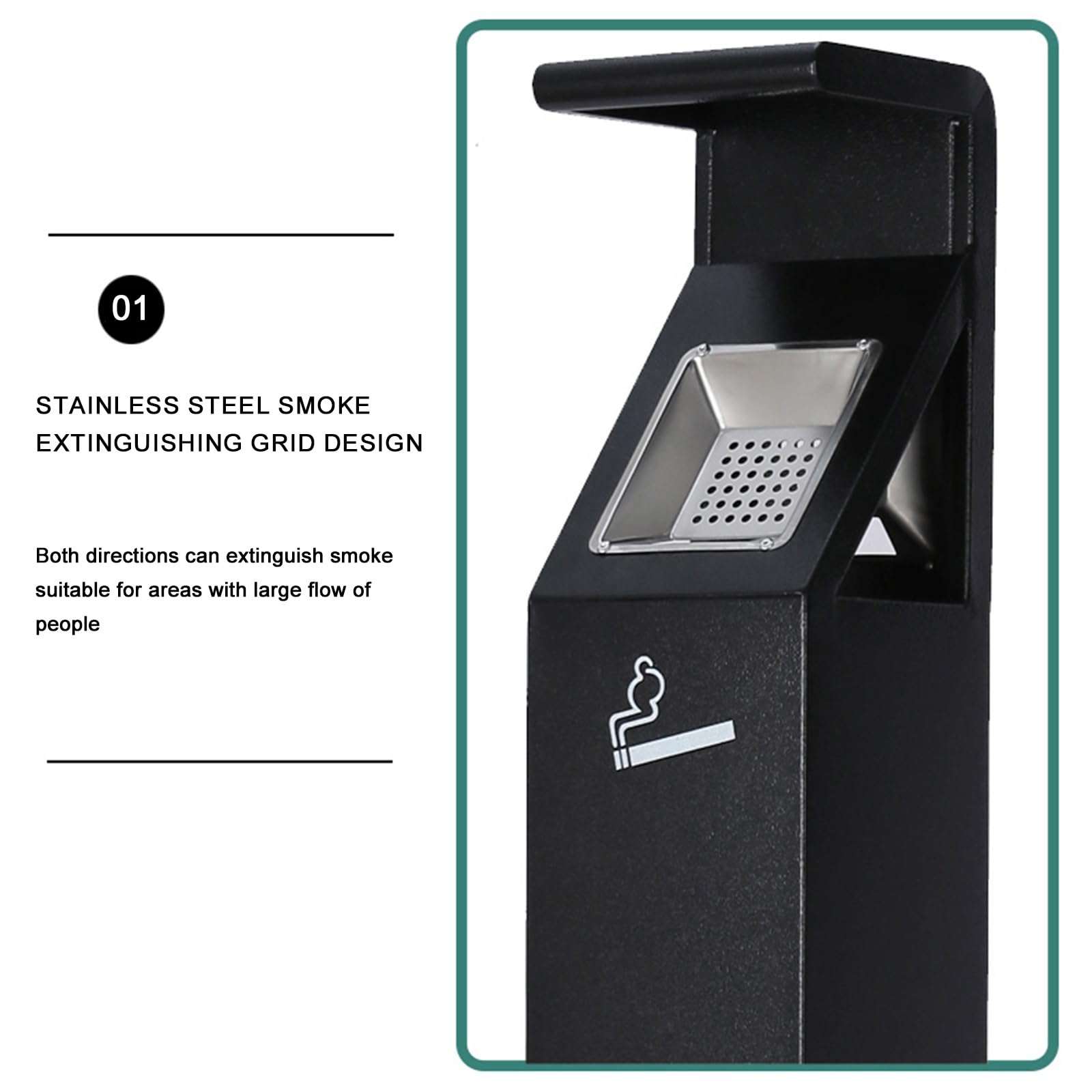 Vertical Metal Paint Ashtray, Ashtray for Outside Patio, Rainproof Outdoor Ashtray with Lid, Ash Tray Outdoors for Open Smoking Area(Black)