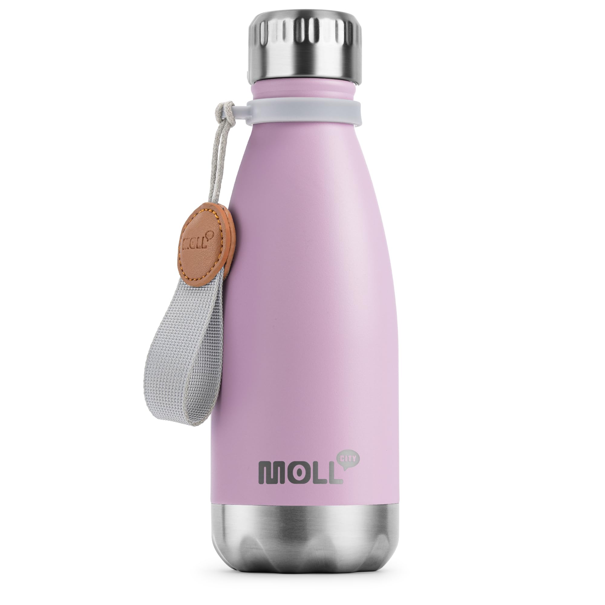Mollcity Small Water Bottle for Kids-12 oz Stainless Steel Insulated Water Bottle for Back to School-Double Wall Vacuum Travel Flask for Girls, Leak Proof & BPA Free (Purple Pink)