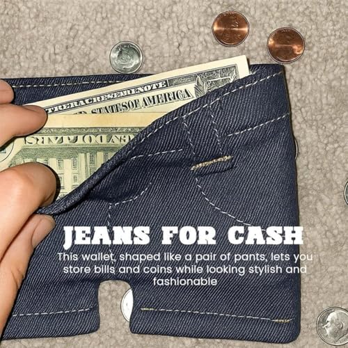 Pocket Pants Mini Jeans Wallet, Slim Compact Bifold Pocket Purse, Portable Retro Pants Style Wallet for Cards Keys or Cash, Small Travel Wallet (1pc)4