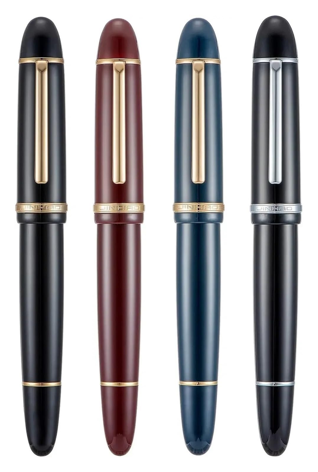 Füllfederhalter-Set, Kunstharz, Metallclip, verlängerte feine Spitze, 0,5 mm, Schreibwerkzeuge für Schule, Büro (4 Farben Set 1, EF), 4 Stück