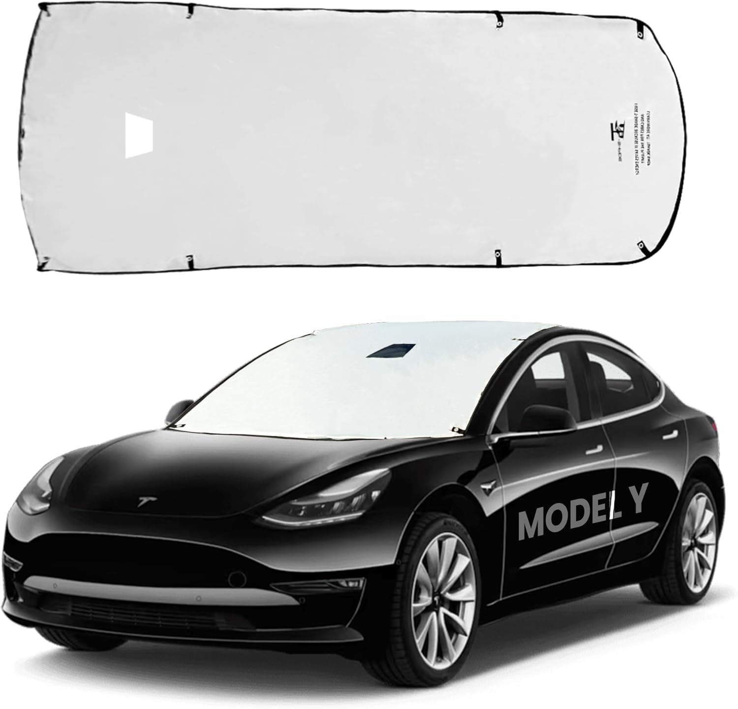 Pare-Soleil extérieur écologique avec ventouses pour Tesla Model Y, Couvrant Le Pare-Brise, Le Toit en Verre et la Lunette arrière( Model Y)