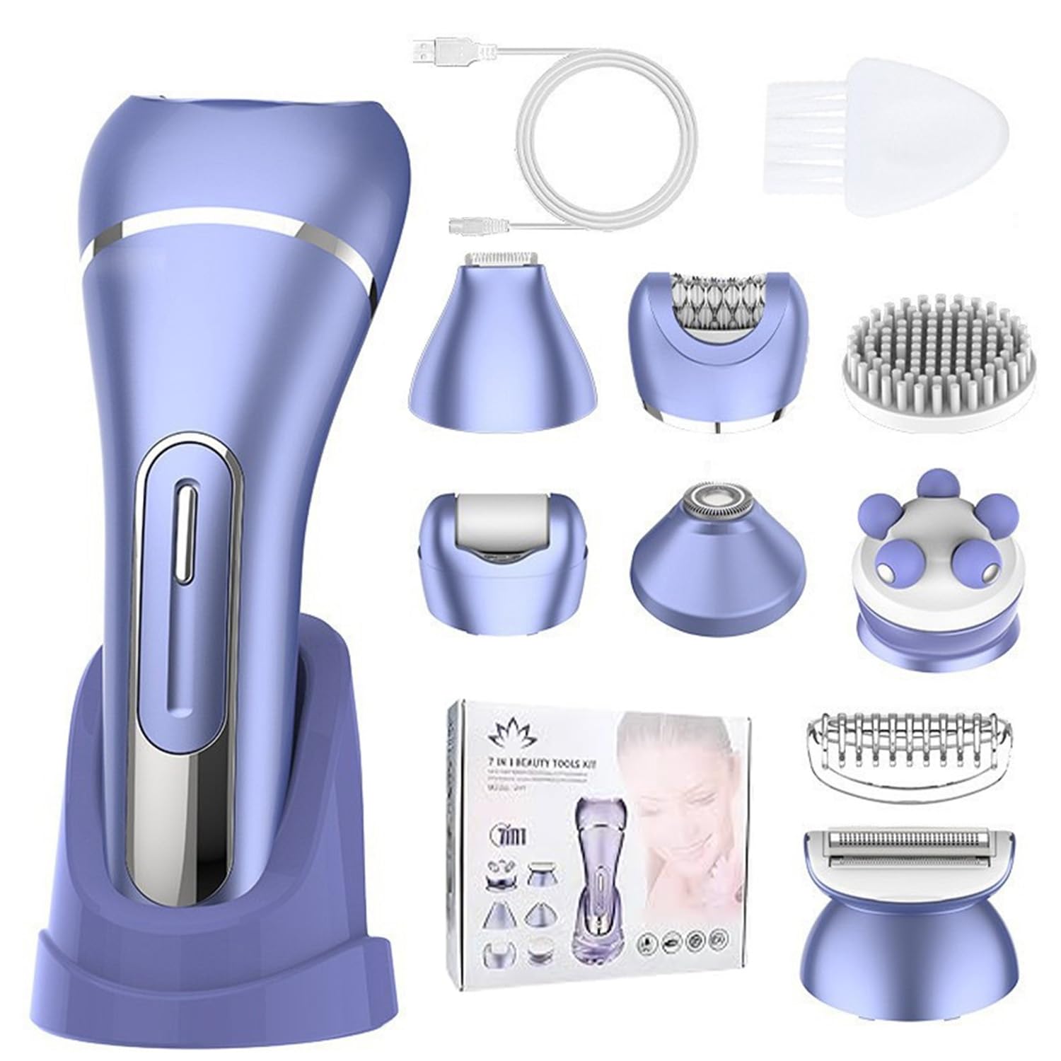 7 in 1 Epilierer Damen Elektrisch, Rasierer Damen mit LED Anzeige, IPX7 Wasserdicht Intimrasierer & Bikini Trimmer, Nass- und Trockenrasierer für Frauen für Gesicht Achseln Beine Intimbereich