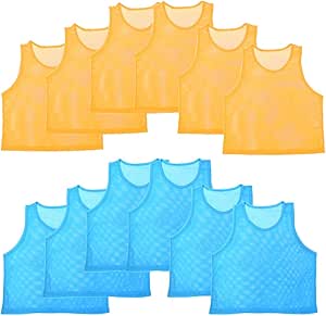 Nylon Mesh Scrimmage Team Practice Vests Jerseys for Children Youth Sports Basketball, Soccer, Football, Volleyball (12 Jerseys)