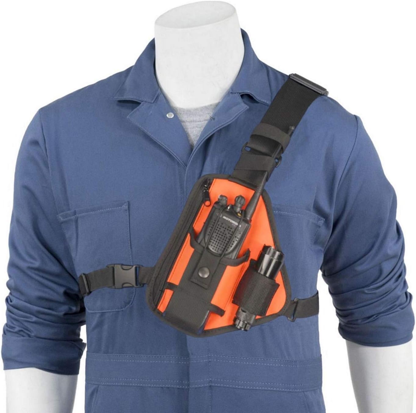 RCH-101ORU Orange Chest Harness Shoulder Radio Holster Pack Adjustable Single Pouch Two-Way Holster for Motorola and Walkie Talkies Made in USA
