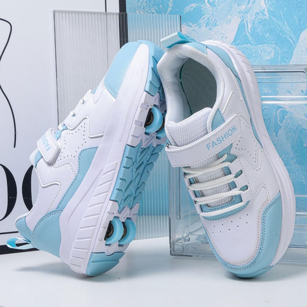 Hiseng Chaussure Roller Fille, Basket Roller pour Enfan Chaussure a Roulette Garcon Fille Garçons Chaussures Roller Roues Basket a Roulette Adolescents pour Extérieur, Rose Bleu Ciel Noir 31-40EU