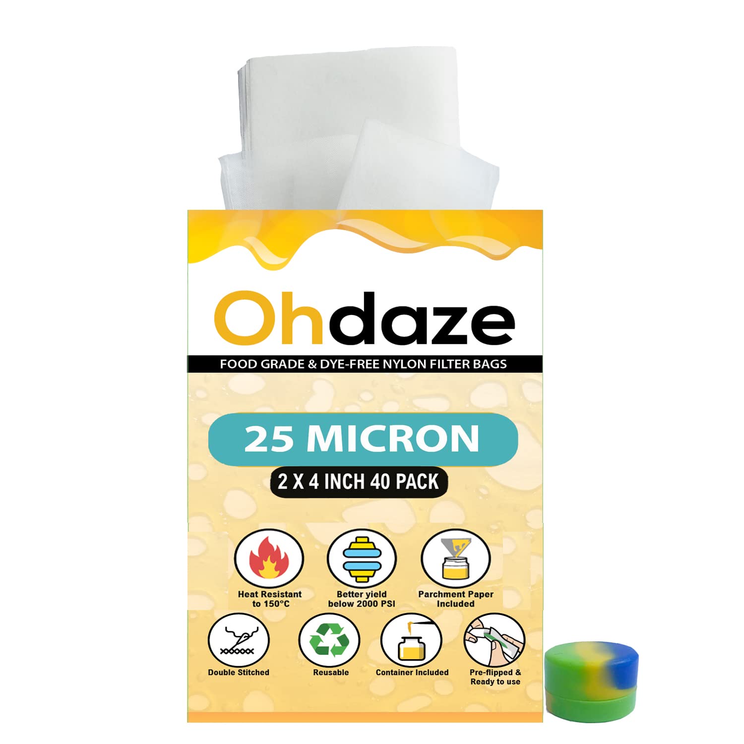 Ohdaze Bolsas de nailon para filtro de colofonia, 25 micras, paquete de 40 bolsas de prensa de micras de 2 x 4 pulgadas