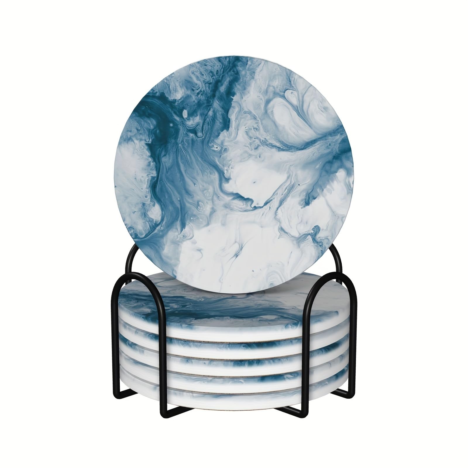Vibiliyou Light Blue Coasters for Drinks with Holder as gifts for Drinks and Tabletop Protection,Ideal for Housewarming,Kitchen and Bar Decor