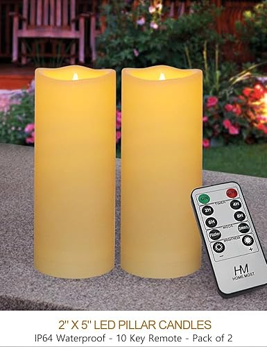 Miniatura 9 de Paquete de 2 velas LED color crema para exteriores, 2 x 6, sin perfume, IP64, impermeables, sin llama, con control remoto y temporizador, velas sin