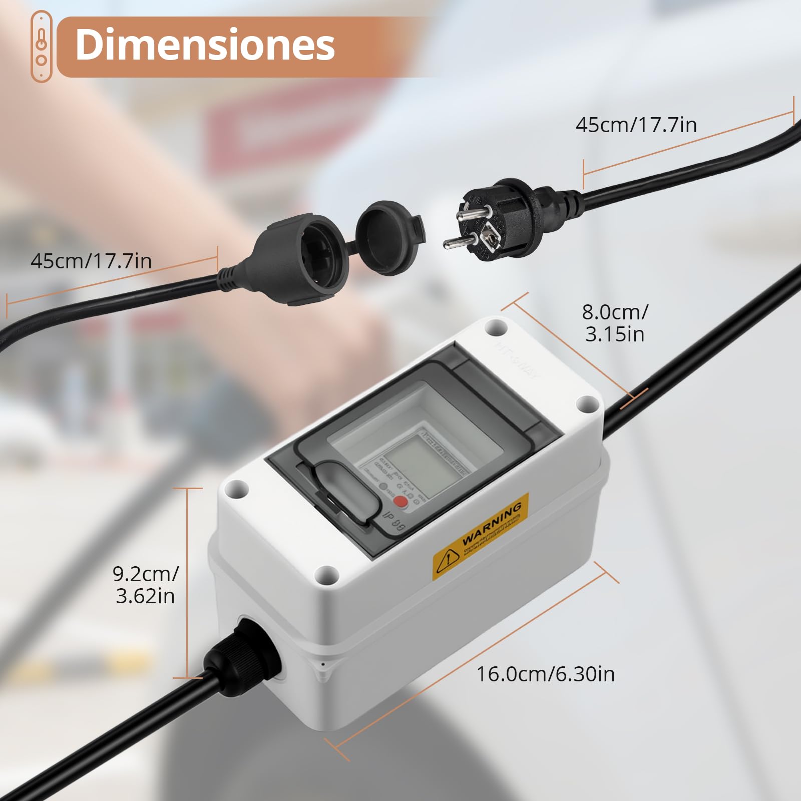 KAMTOP Medidor Energía Eléctrica Monofásico Digital 230V Contador kWh 80A | Medidor Energía Eléctrica Monofásico, Contador kWh, Vatímetro Digital, Monitor Consumo, IP65, 230V 80A, Cable H07RN-F